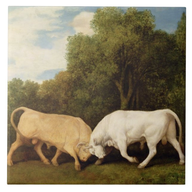 George Stubbs | Bulls Fighting, 1786 (oil on panel Tile (Front)