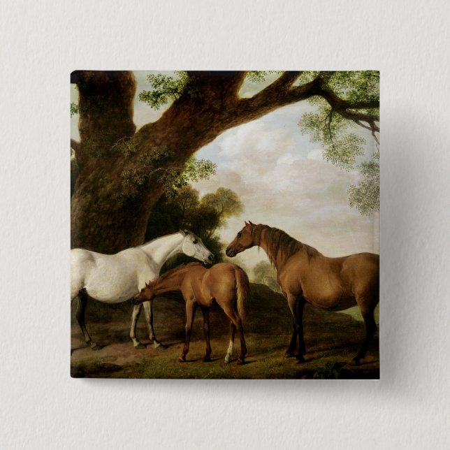 George Stubbs | Two Shafto Mares and a Foal, 1774 15 Cm Square Badge (Front)