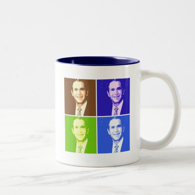 George W Bush Pop Art Two-Tone Coffee Mug (Right)