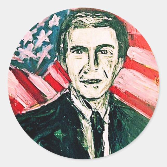 GEORGE W BUSH WANTED CLASSIC ROUND STICKER (Front)