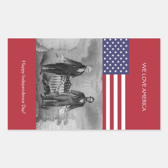 George Washington Abraham Lincoln American Flag Rectangular Sticker (Front)