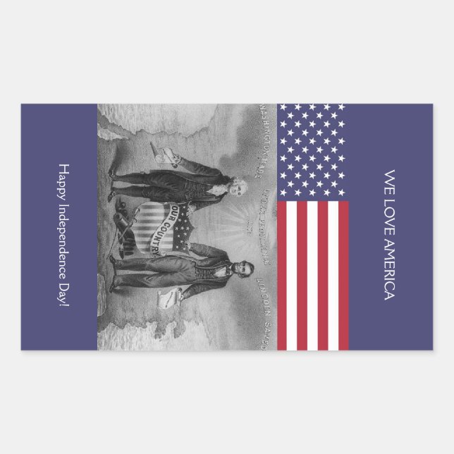 George Washington Abraham Lincoln American Flag Rectangular Sticker (Front)