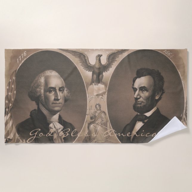 George Washington Abraham Lincoln Eagle Patriotic Beach Towel (Front)
