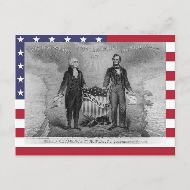 George Washington Abraham Lincoln USA American Postcard (Front)