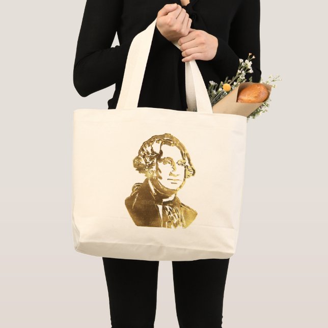 George Washington Portrait Gold Look Elegant Large Tote Bag (Front (Product))