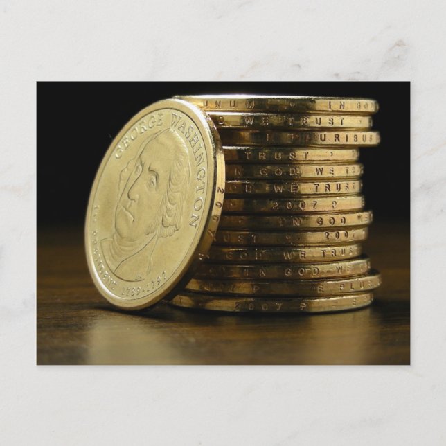 George Washington Presidential $1 Coin Stack Postcard (Front)