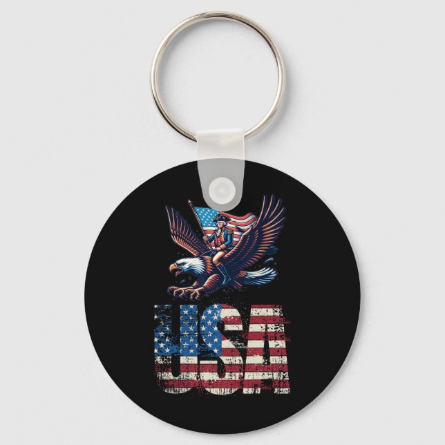 George Washington Riding A Bald Eagle 4th Of July  Key Ring (Front)