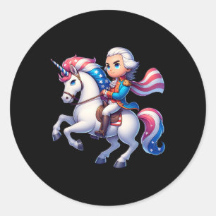 George Washington Riding A Unicorn 4th Of July Vin Classic Round Sticker