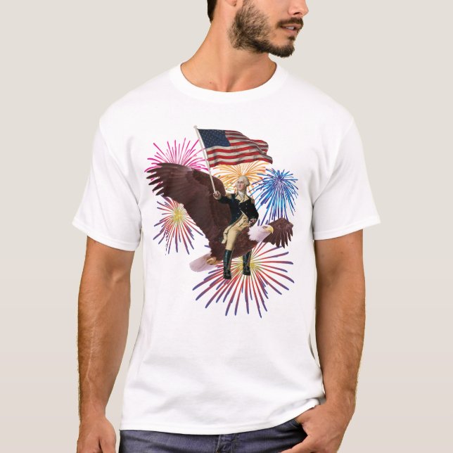 George Washington Riding an Eagle with a Flag T-Shirt (Front)