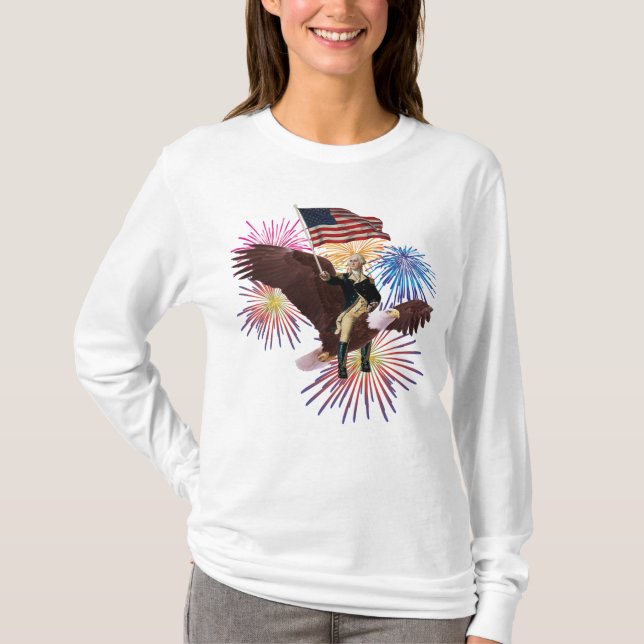 George Washington Riding an Eagle with a Flag T-Shirt (Front)