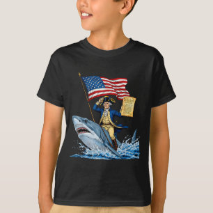 George Washington Riding Shark 4th of July T-Shirt