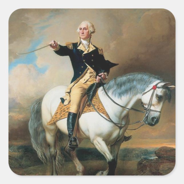 George Washington Taking The Salute At Trenton Square Sticker (Front)