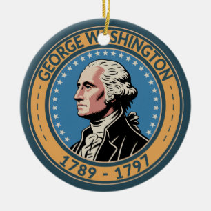 George Washington US President Illustration Badge Ceramic Tree Decoration