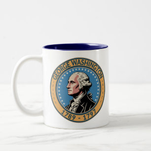 George Washington US President Illustration Badge Two-Tone Coffee Mug