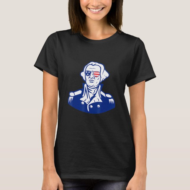 George Washington Wearing Sunglasses With Usa Flag T-Shirt (Front)