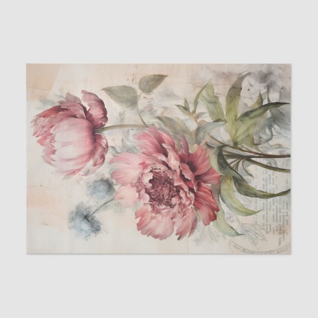 Georgeous Peony Botanical Flower Illustration Tissue Paper (Front)