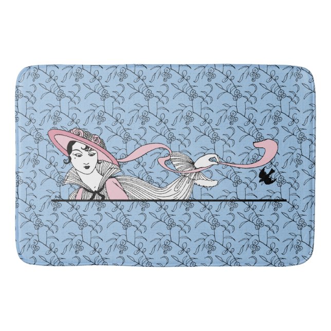 Georges Barbier 1920s Fashion Lady and Bird Bath Mat (Front)
