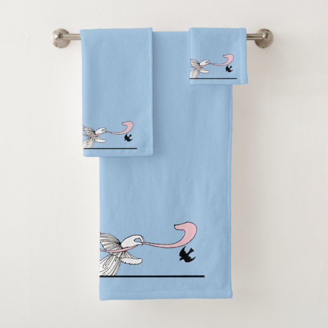 Georges Barbier 1920s Fashion Lady and Bird Bath Towel Set (Insitu)