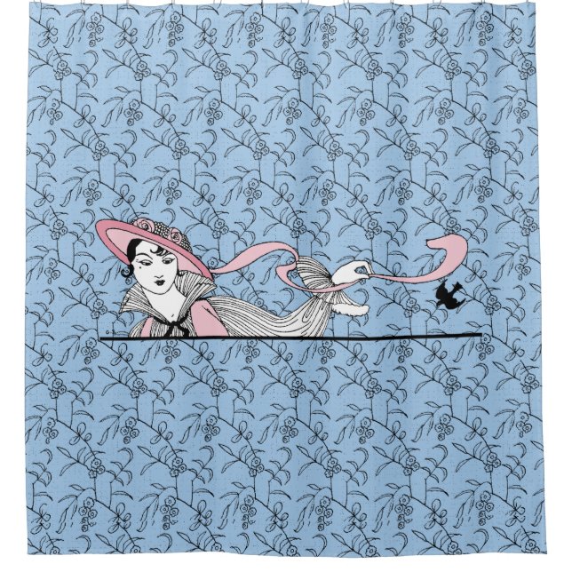 Georges Barbier 1920s Fashion Lady and Bird Shower Curtain (Front)
