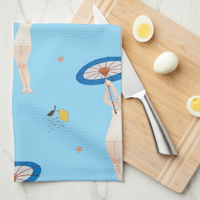 Georges Barbier Au Lido 1924 Fashion Illustration Tea Towel (Quarter Fold)