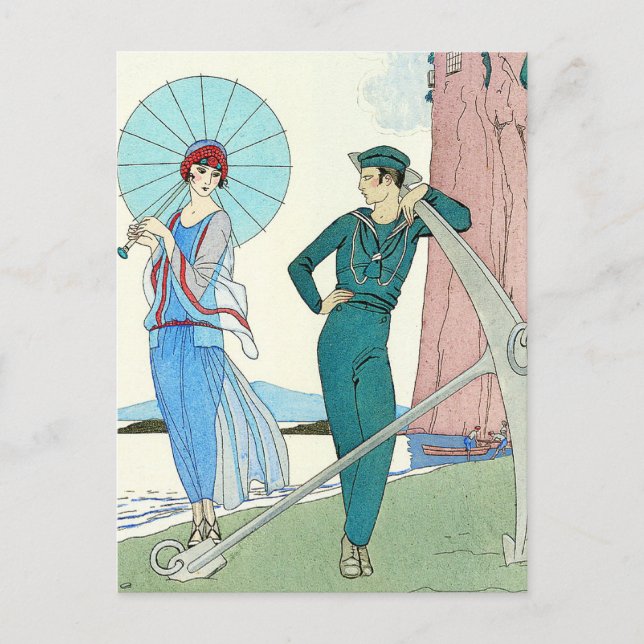 Georges Barbier Lady at the Beach Postcard (Front)