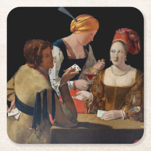 Georges de la Tour - Cheat with Ace of Diamonds Square Paper Coaster