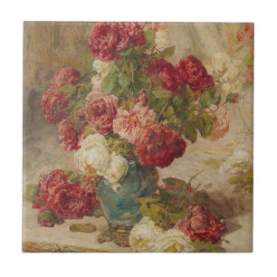 Georges Jeannin - A Still Life with Roses in a ... Tile