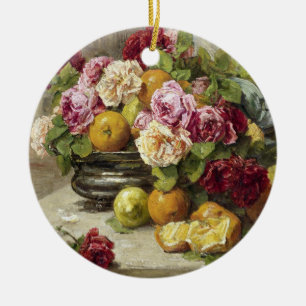 Georges Jeannin Still Life of Roses and Fruit Ceramic Tree Decoration