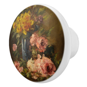 Georges Jeannin Vintage Flower Still Life Ceramic Knob