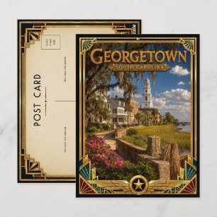 Georgetown South Carolina Vintage Art Deco Golden Postcard