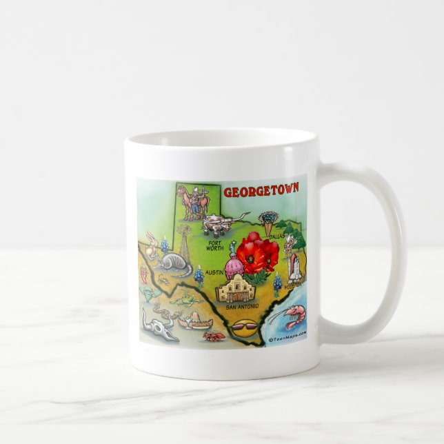 Georgetown Texas Cartoon Map Coffee Mug (Right)