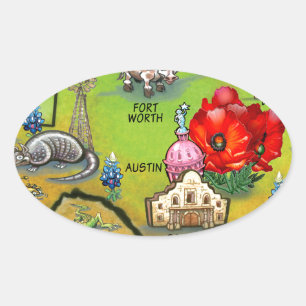 Georgetown Texas Cartoon Map Oval Sticker