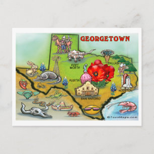 Georgetown Texas Cartoon Map Postcard