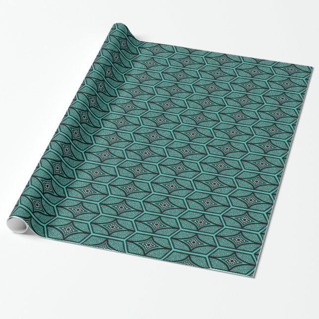 Georgette Hexagon - Turquoise Wrapping Paper (Unrolled)