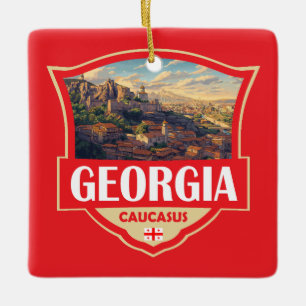 Georgia Country Illustration Retro Badge Ceramic Ornament