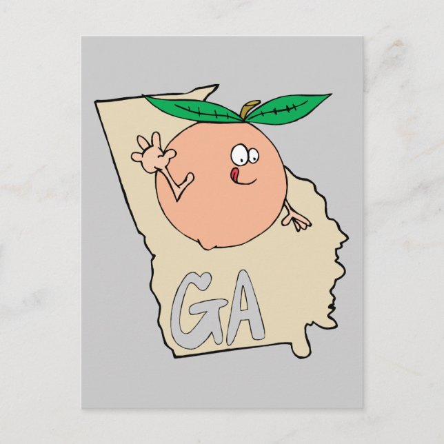 Georgia GA Cartoon Map with funny smiling peach Postcard (Front)