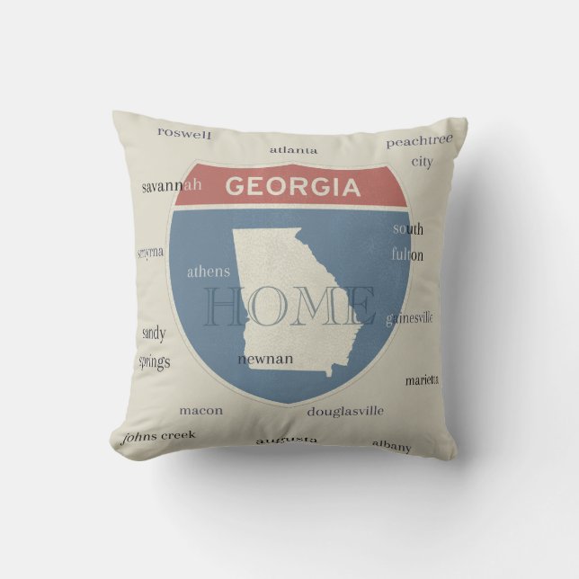 Georgia Home Throw Pillow with Cities – Custom (Front)