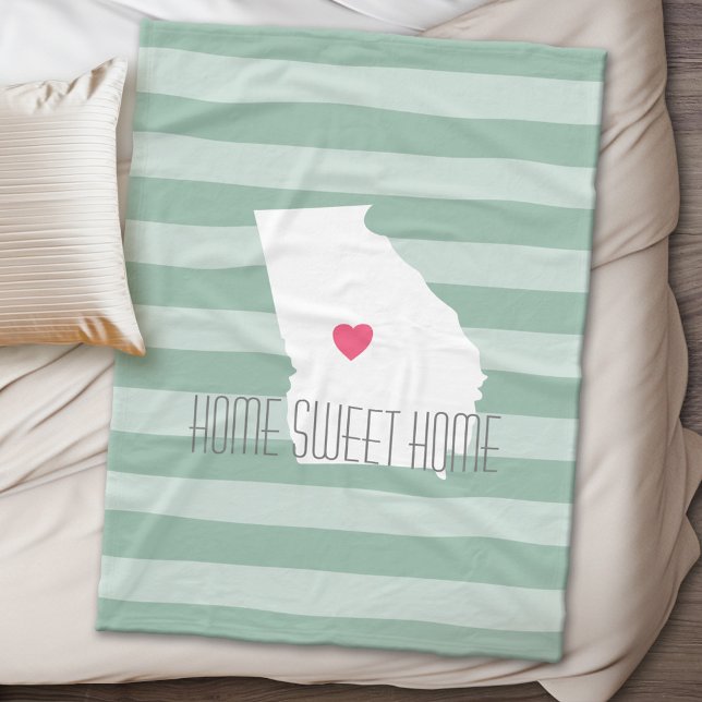 Georgia Map Home State Love with Custom Heart Fleece Blanket (State Personalized Fleece Blanket)