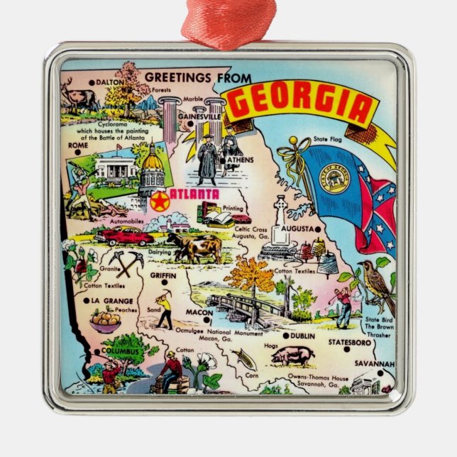 Georgia Map Metal Tree Decoration (Front)