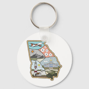Georgia Map - Vintage Atlanta Savannah GA Souvenir Key Ring