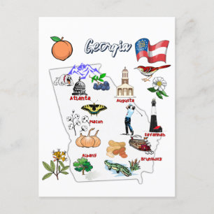 Georgia Map with Tourist Destinations Postcard