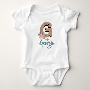 Georgia Name Reveal Wood Letter Floral Girl Romper Baby Bodysuit