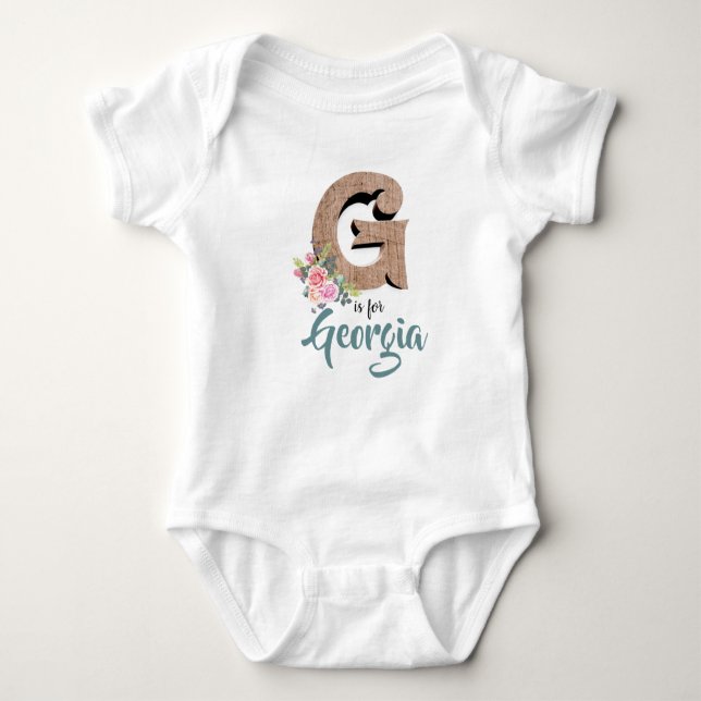 Georgia Name Reveal Wood Letter Floral Girl Romper Baby Bodysuit (Front)