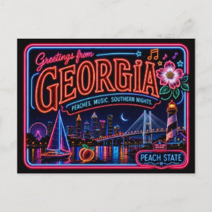 Georgia Neon State Retro Vintage Postcard