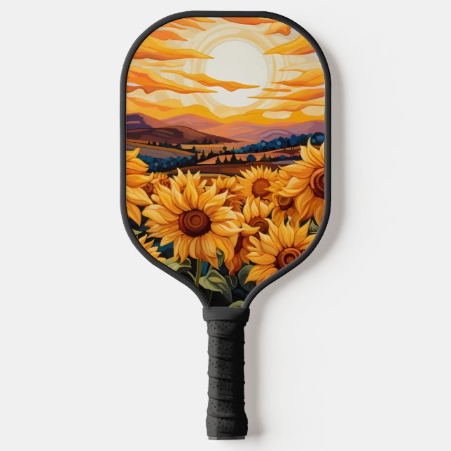 Georgia O Keefe style yellow sunflowers at sunrise Pickleball Paddle (Front)