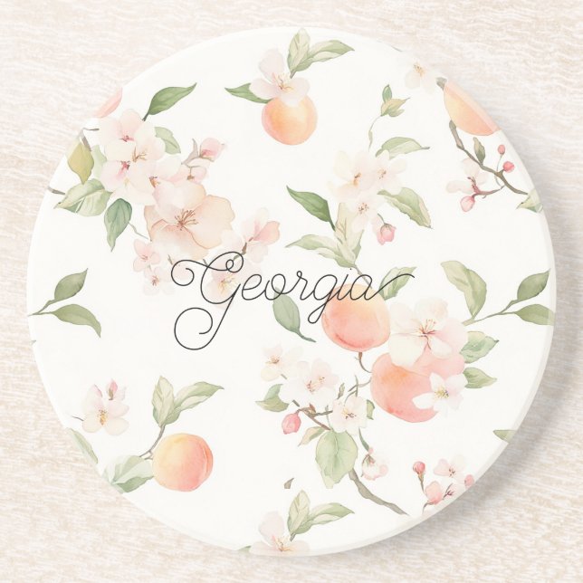 Georgia Peach Heart Fruit Floral Coaster (Front)