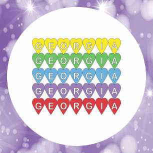Georgia Rainbow Hearts Pattern Classic Round Sticker