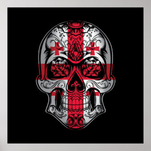 Georgia  Skull And Roses Flag Poster