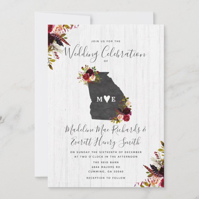 Georgia State Chic Destination Wedding Invitation (Front)