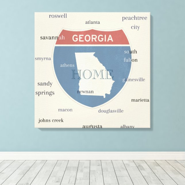 Georgia State Cities Stretched Canvas Print (Insitu(Wood Floor))